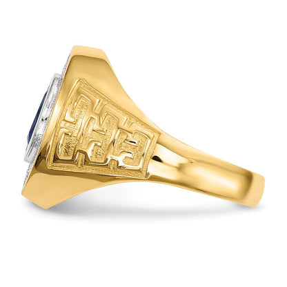 14K Gelb & Rhodium mit Zirkonia Oval Blau Herren Ring