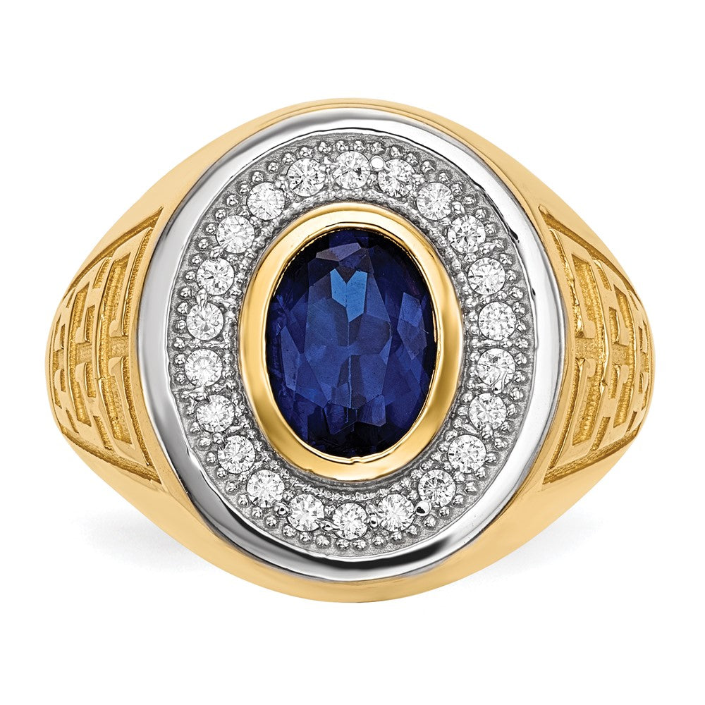 14K Gelb & Rhodium mit Zirkonia Oval Blau Herren Ring