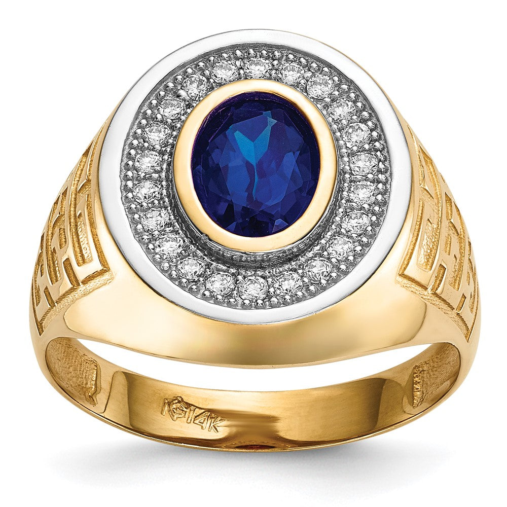 14K Gelb & Rhodium mit Zirkonia Oval Blau Herren Ring