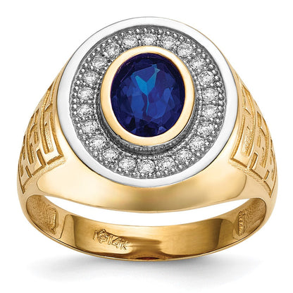 14K Gelb & Rhodium mit Zirkonia Oval Blau Herren Ring