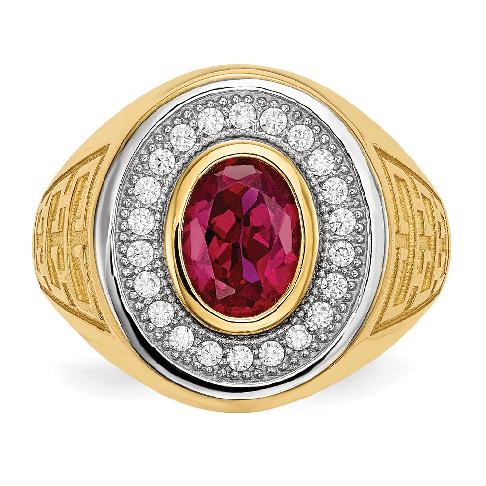 14K Gelb & Rhodium mit Zirkonia Oval Rot Herren Ring
