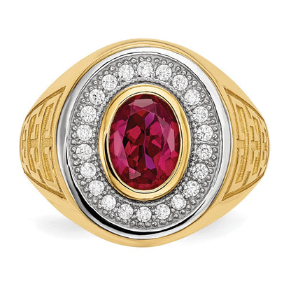 14K Gelb & Rhodium mit Zirkonia Oval Rot Herren Ring