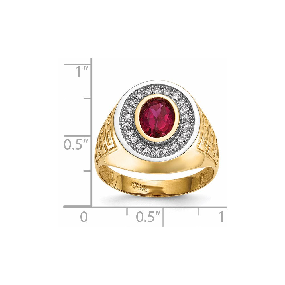14K Gelb & Rhodium mit Zirkonia Oval Rot Herren Ring