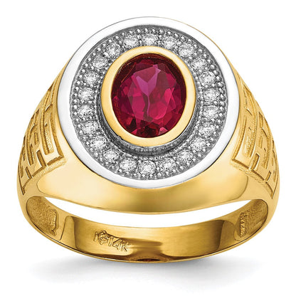 14K Gelb & Rhodium mit Zirkonia Oval Rot Herren Ring