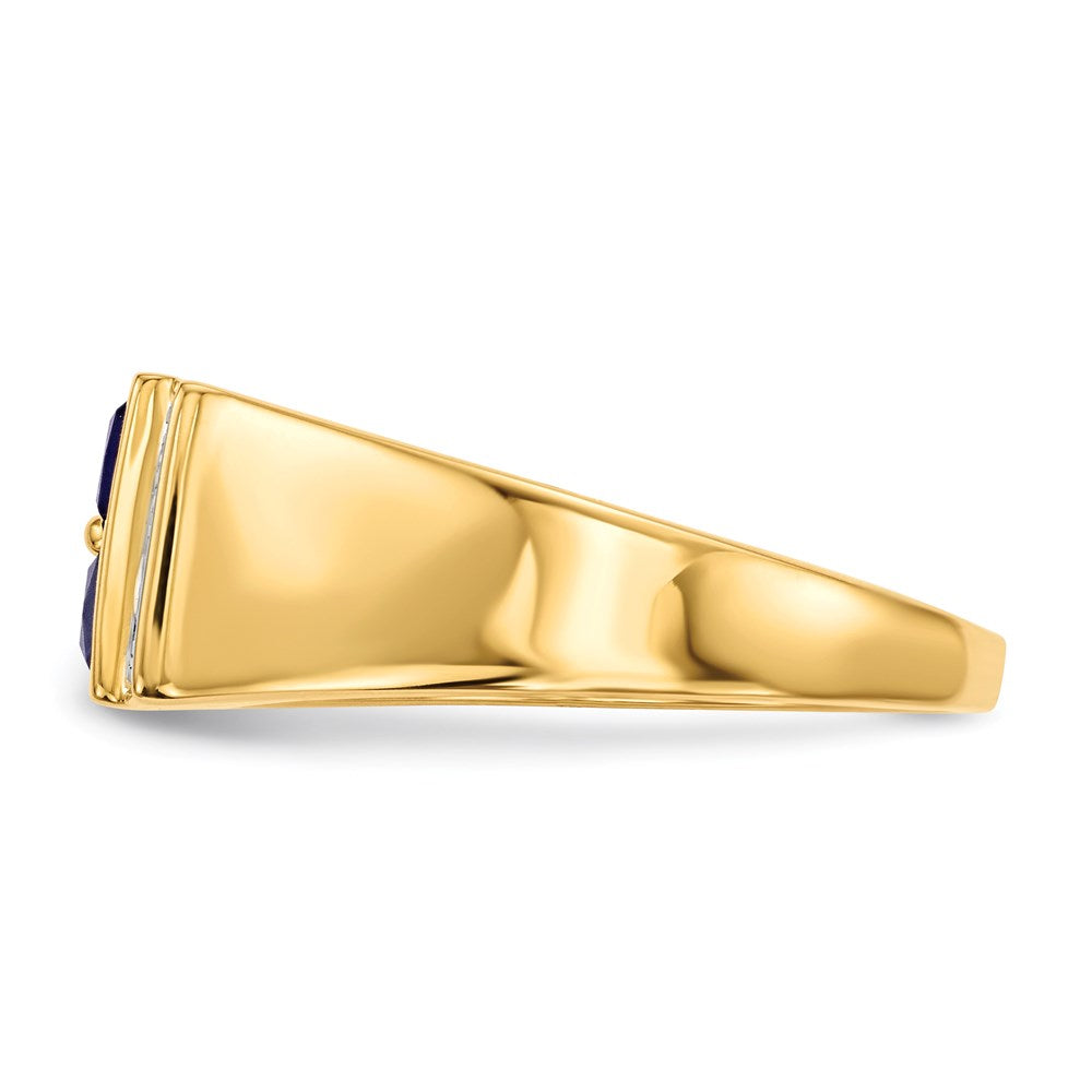 14K Gold Herrenring mit synthetischem Saphir und echtem Diamant