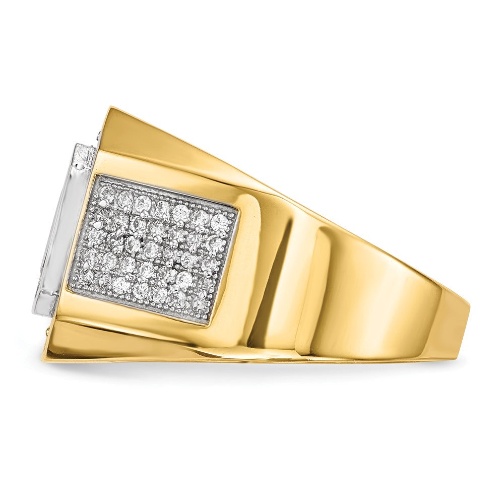 14K Gelb & Rhodium Zirkonia Smaragdschliff Rot Herren Ring