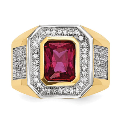 14K Gelb & Rhodium Zirkonia Smaragdschliff Rot Herren Ring