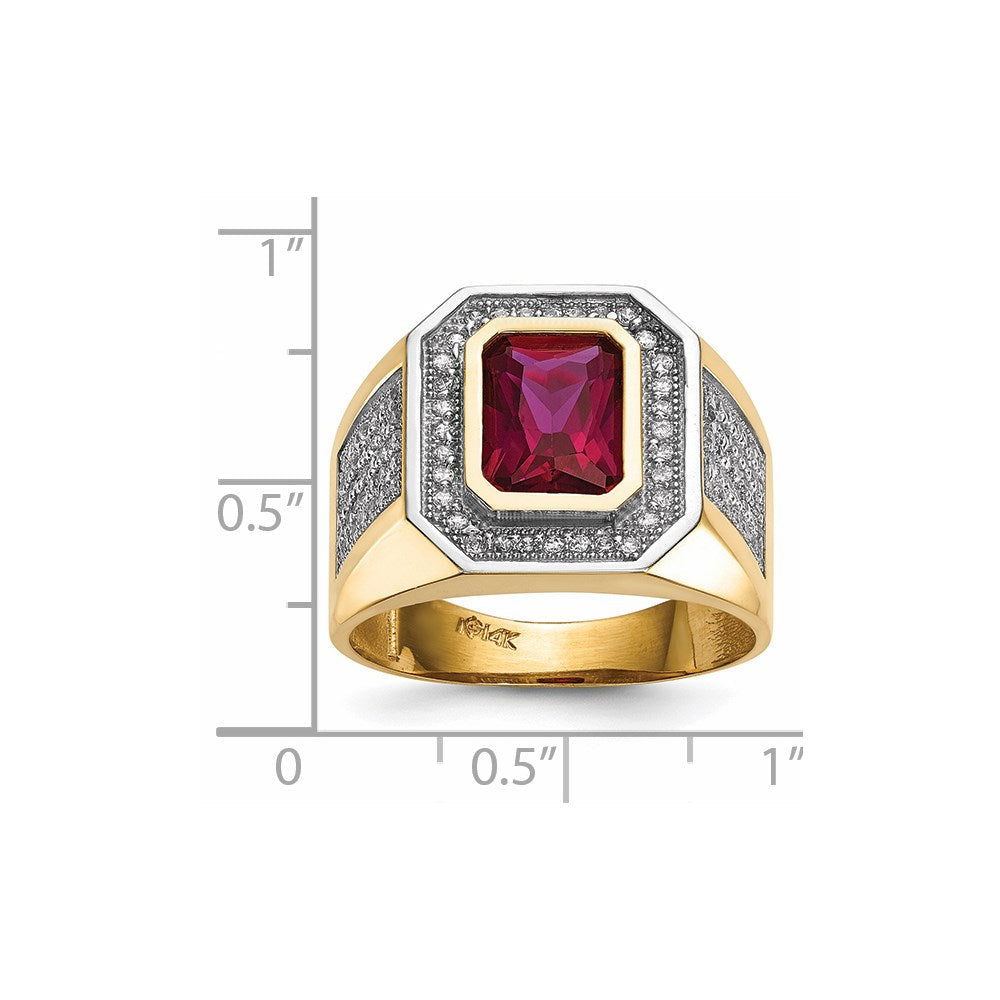 14K Gelb & Rhodium Zirkonia Smaragdschliff Rot Herren Ring