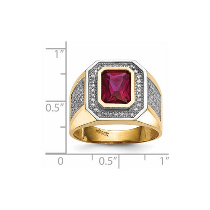 14K Gelb & Rhodium Zirkonia Smaragdschliff Rot Herren Ring