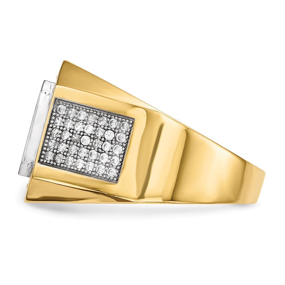 14K Gelb & Rhodium mit Zirkonia Smaragdschliff Blau Herren Ring