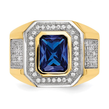 14K Gelb & Rhodium mit Zirkonia Smaragdschliff Blau Herren Ring
