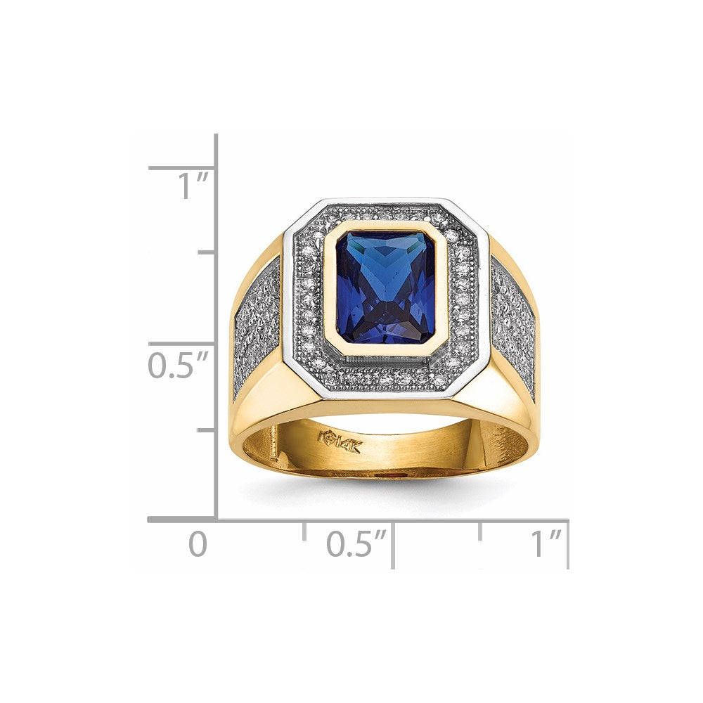 14K Gelb & Rhodium mit Zirkonia Smaragdschliff Blau Herren Ring