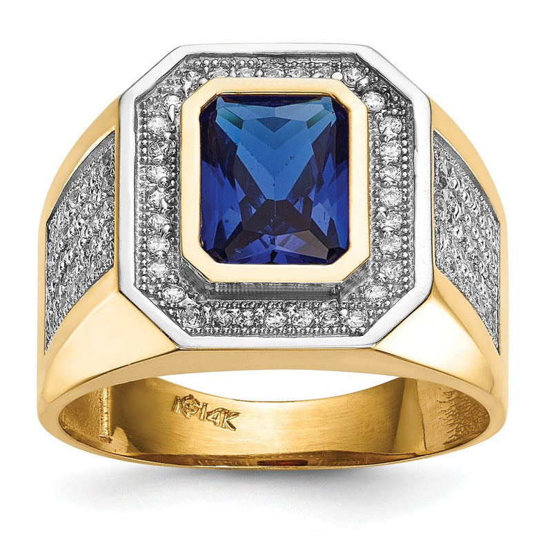 14K Gelb & Rhodium mit Zirkonia Smaragdschliff Blau Herren Ring