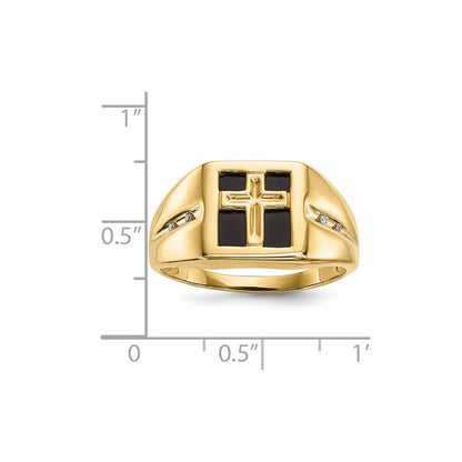 14K Gold Ring mit Onyx & echten Diamanten, christliches religiöses Kreuz, Herren