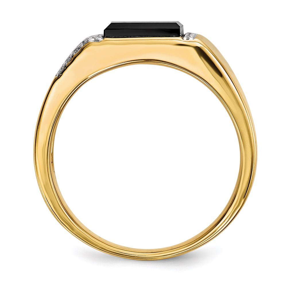 14K Gold Herrenring mit Onyx und echten Diamanten