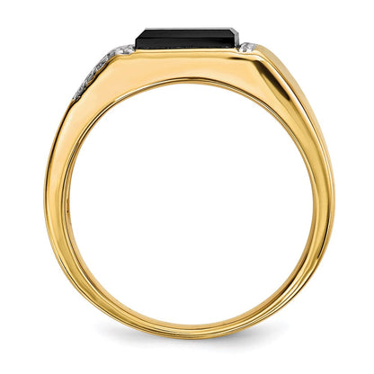 14K Gold Herrenring mit Onyx und echten Diamanten