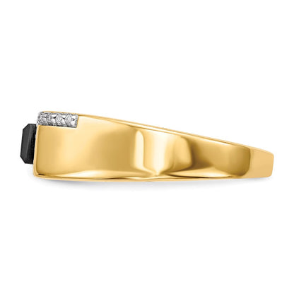 14K Gold Herrenring mit Onyx und echten Diamanten