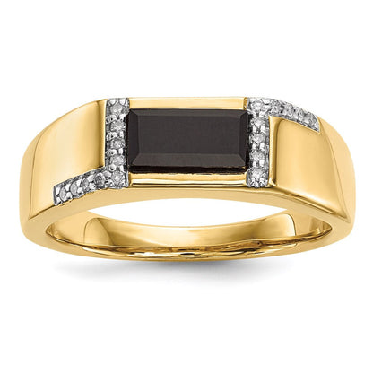 14K Gold Herrenring mit Onyx und echten Diamanten