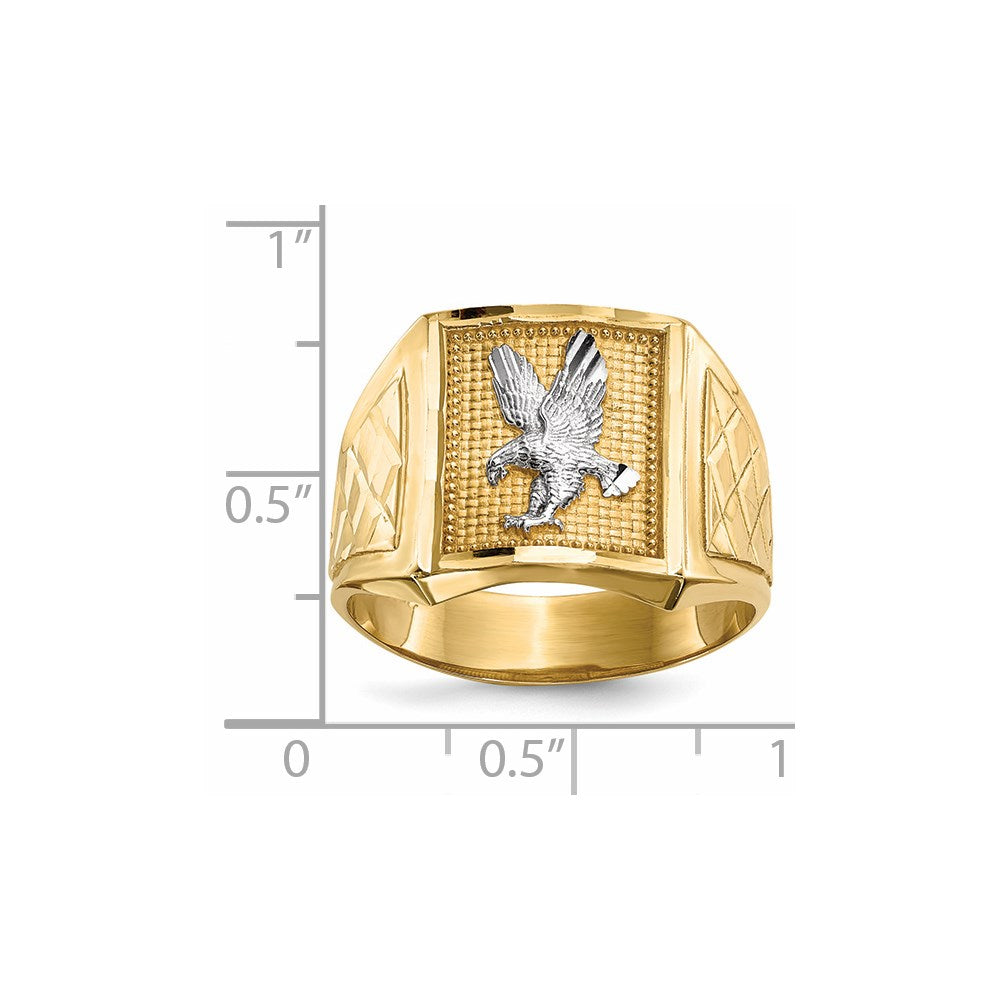 Massiv Masculine 14K Gelbgold mit Rhodium Diamantiert Adler Herren Ring