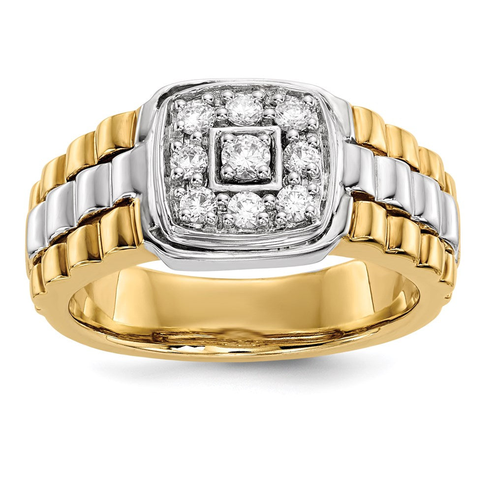 14K Weiß-/Gelbgold Herrenring mit echten Diamanten