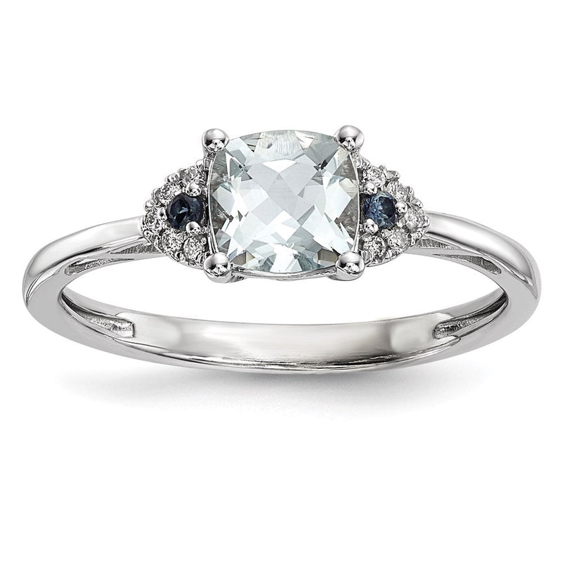 14K Weißgold Ring mit Aquamarin, blauem Saphir & Diamant