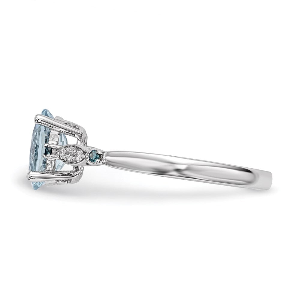 14K Weißgold Ring mit Aquamarin, blauem Saphir und Diamant