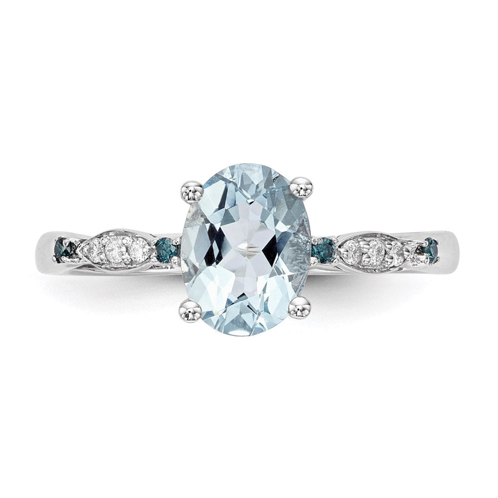 14K Weißgold Ring mit Aquamarin, blauem Saphir und Diamant