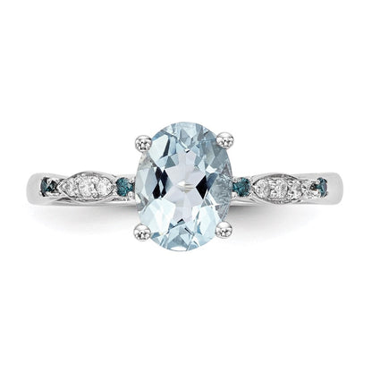 14K Weißgold Ring mit Aquamarin, blauem Saphir und Diamant