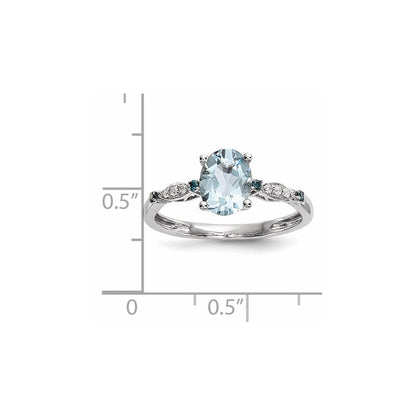 14K Weißgold Ring mit Aquamarin, blauem Saphir und Diamant