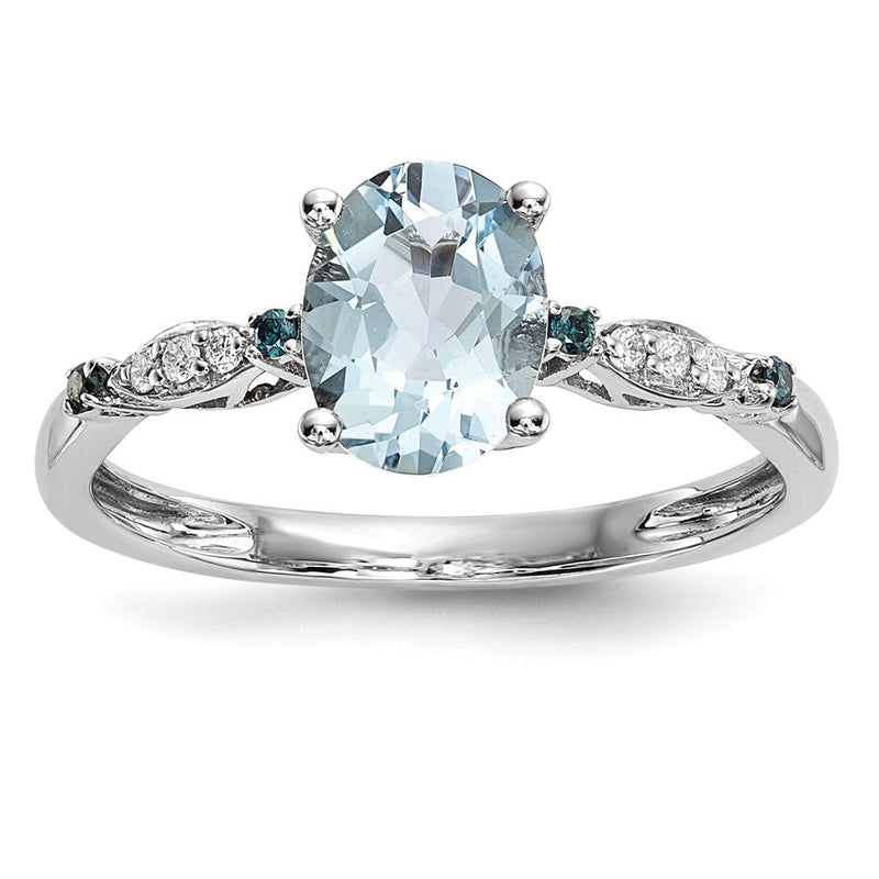 14K Weißgold Ring mit Aquamarin, blauem Saphir und Diamant