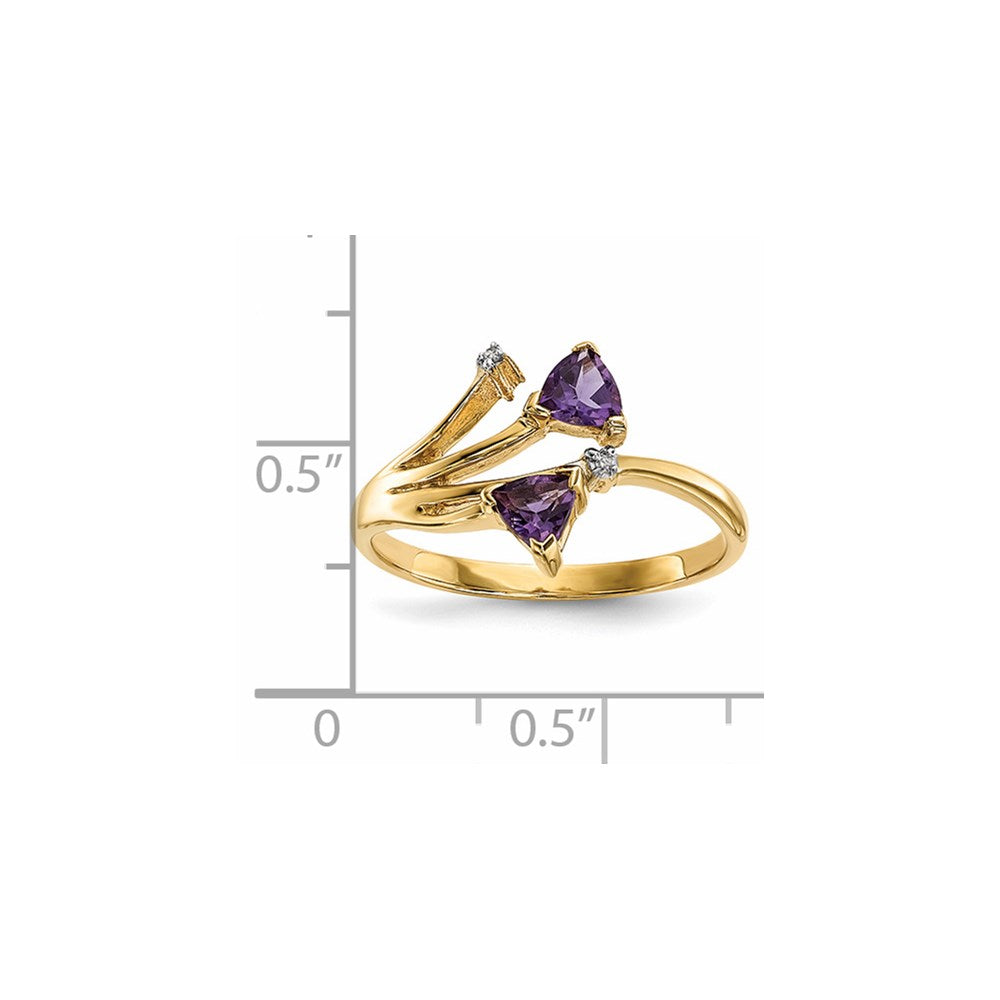 14K Gold mit Echt Diamant & Amethyst Poliert Ring