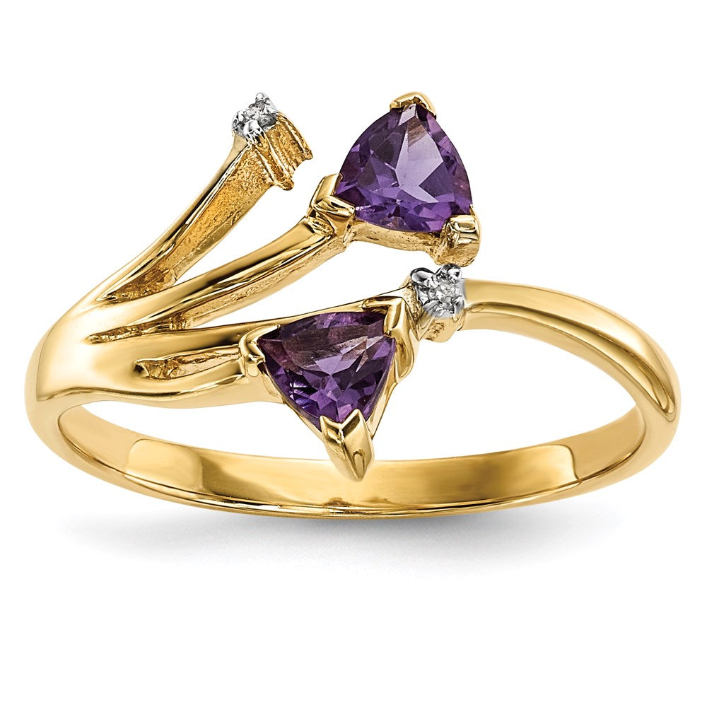 14K Gold mit Echt Diamant & Amethyst Poliert Ring