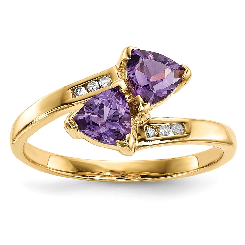14K Gelbgold Ring mit Diamant und Amethyst, poliert