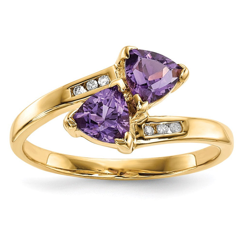14K Gelbgold Ring mit Diamant und Amethyst, poliert
