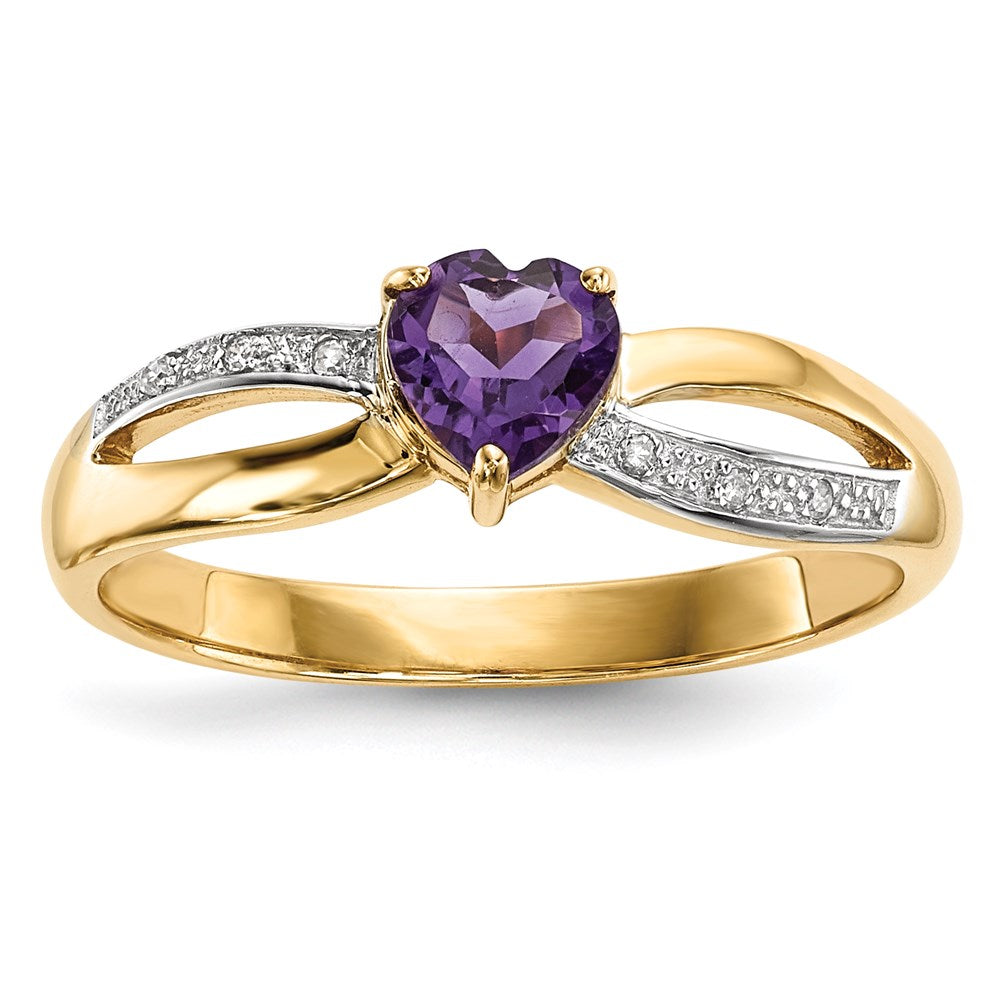 14K Gold mit Echt Diamant & Amethyst Poliert Ring
