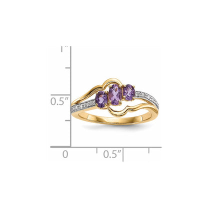 14K Gold mit Amethyst & Echt Diamant Poliert Ring