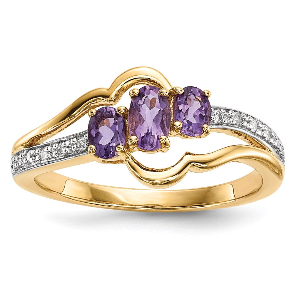 14K Gold mit Amethyst & Echt Diamant Poliert Ring