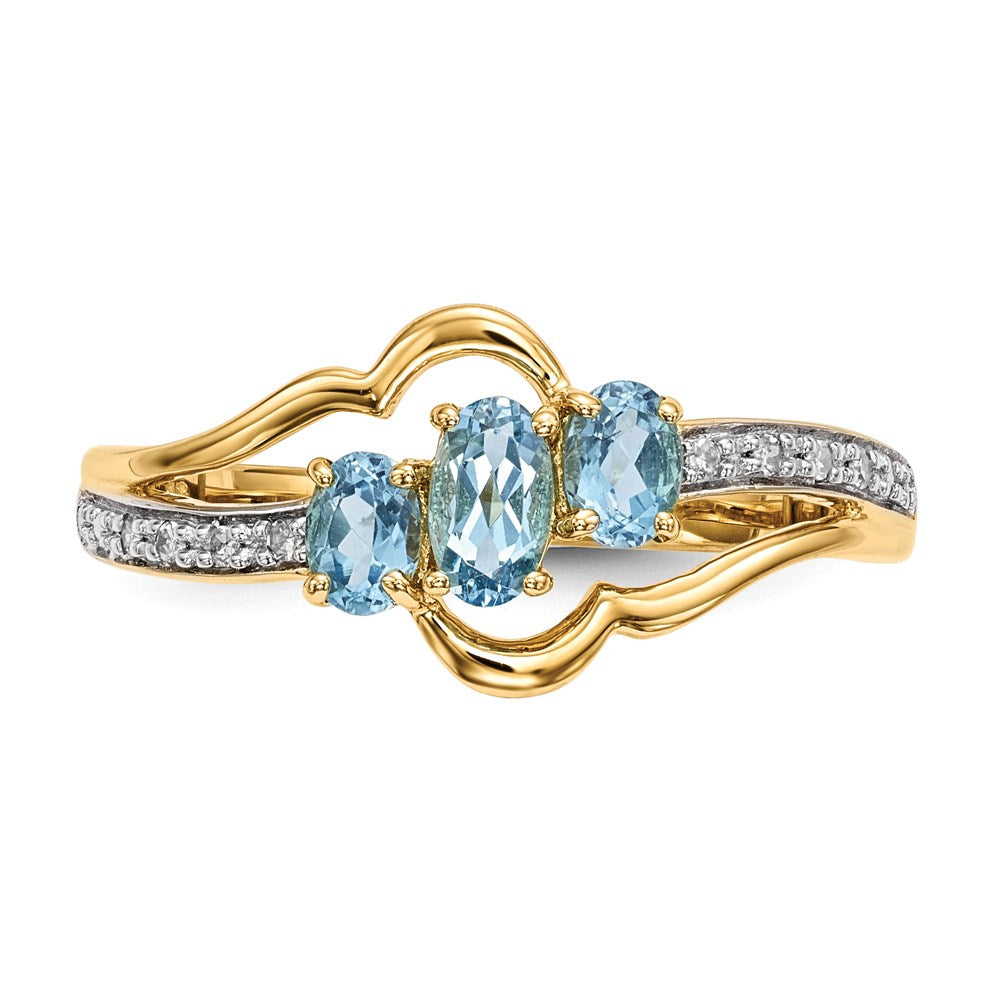 14K Gold mit L. Schweizer Blautopas & Echt Diamant Poliert Ring