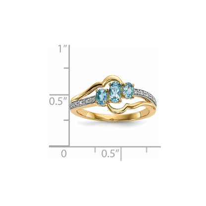14K Gold mit L. Schweizer Blautopas & Echt Diamant Poliert Ring