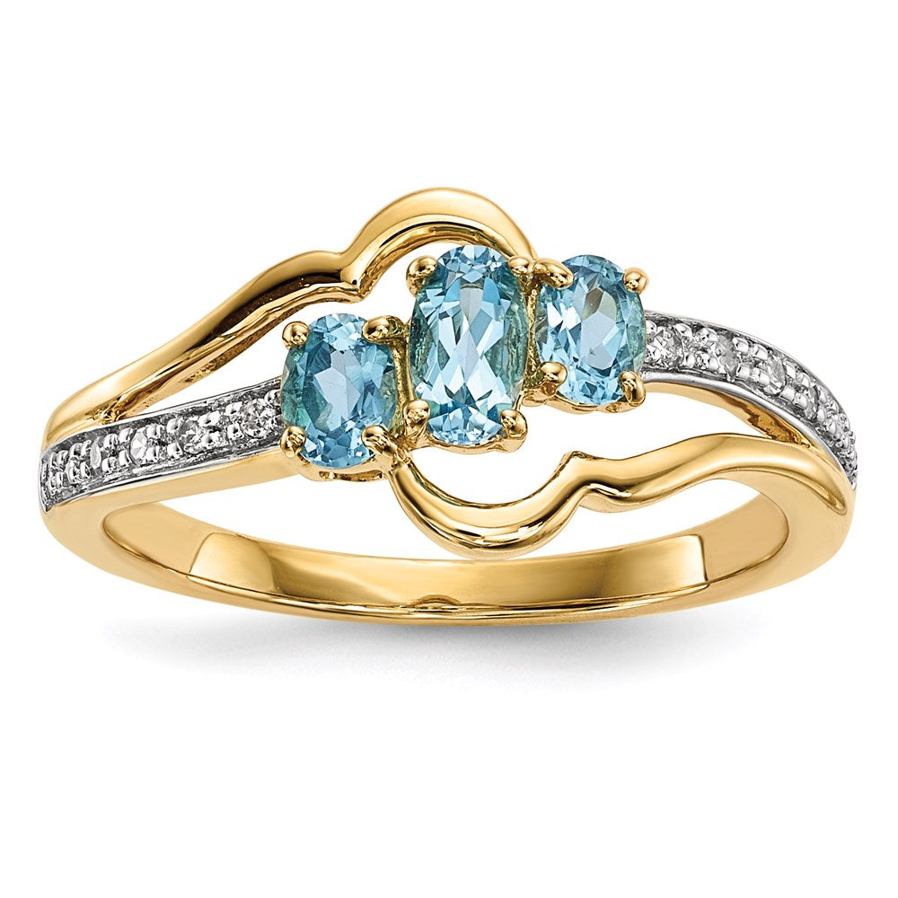 14K Gold mit L. Schweizer Blautopas & Echt Diamant Poliert Ring