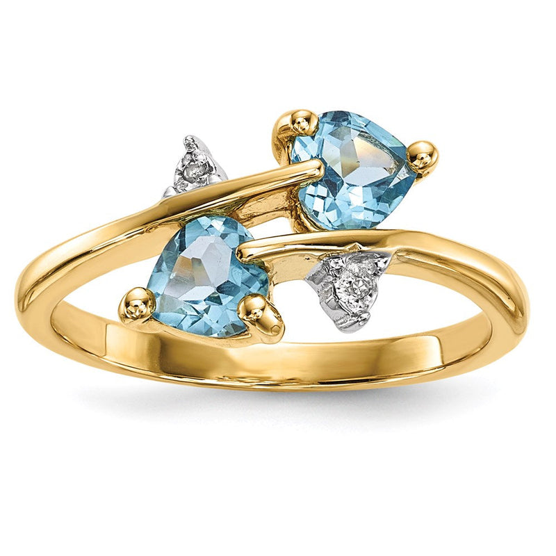 14K Gold Ring mit echtem Diamant und hellem Swiss-Blue-Topas
