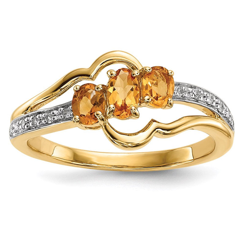 14K Gelbgold Ring mit Citrin und Diamanten, poliertes Finish