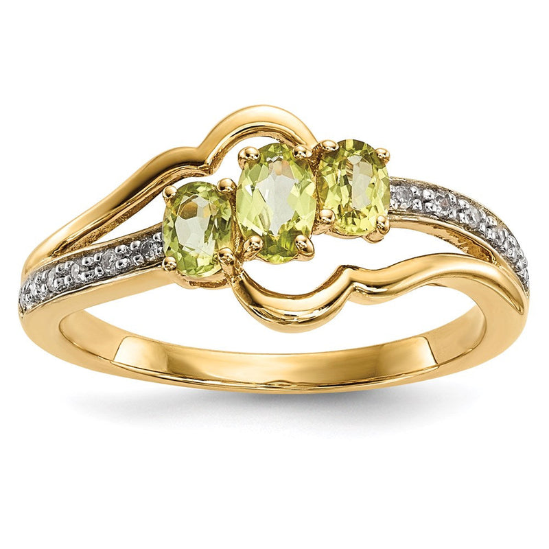 14K Gelbgold Ring mit Peridot und echtem Diamant, poliert