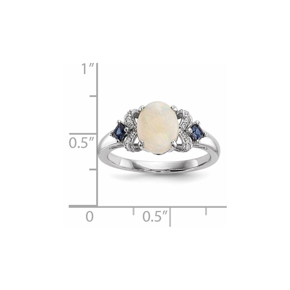 14K Weißgold-Ring mit australischem Opal, blauem Saphir & Diamant
