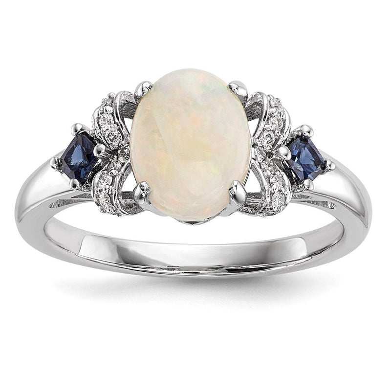 14K Weißgold-Ring mit australischem Opal, blauem Saphir & Diamant