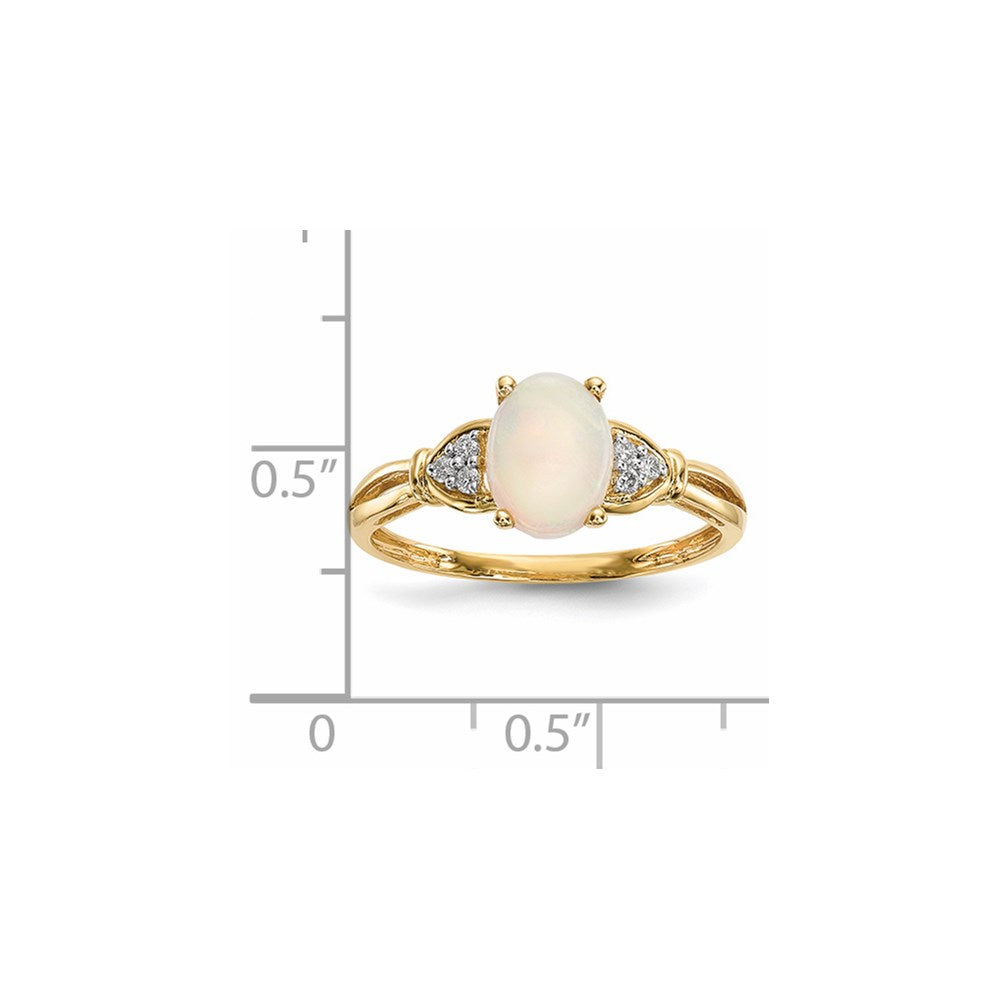 14K Gelbgold Poliert Australian Opal und Echt Diamant Ring