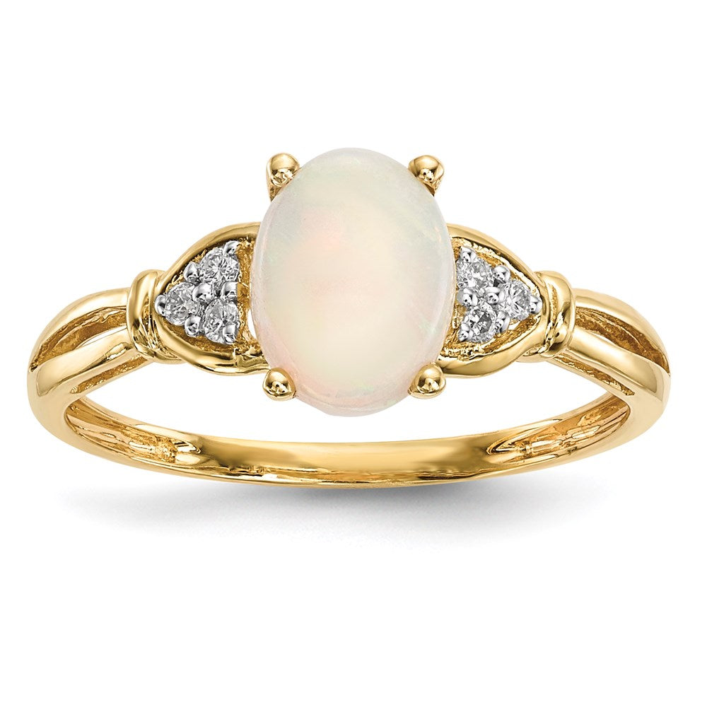 14K Gelbgold Poliert Australian Opal und Echt Diamant Ring
