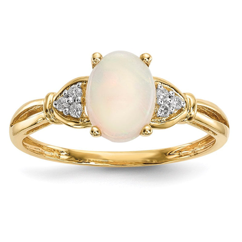 14K Gelbgold Poliert Australian Opal und Echt Diamant Ring