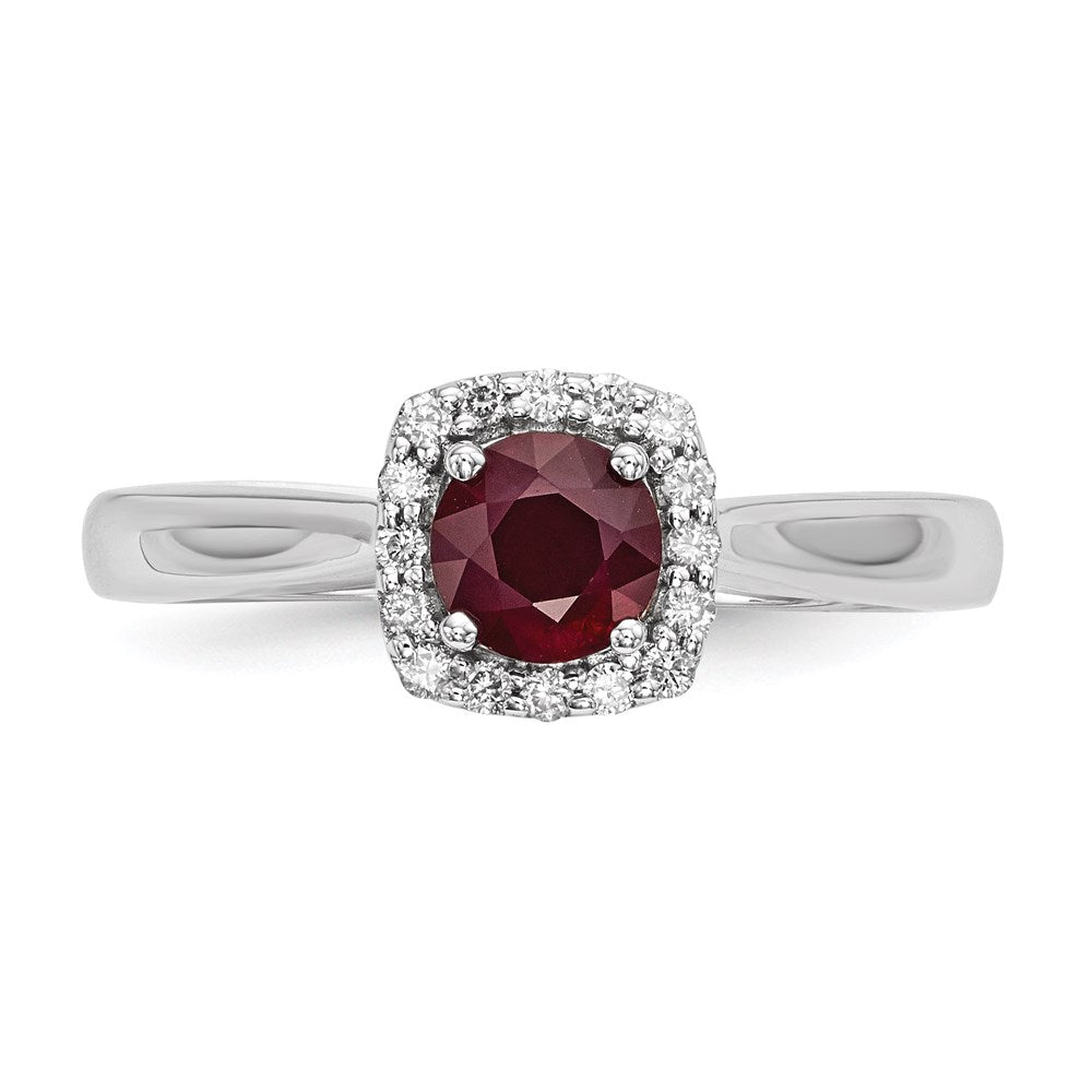 14K Weißgold Echt Diamant & Rubin Ring