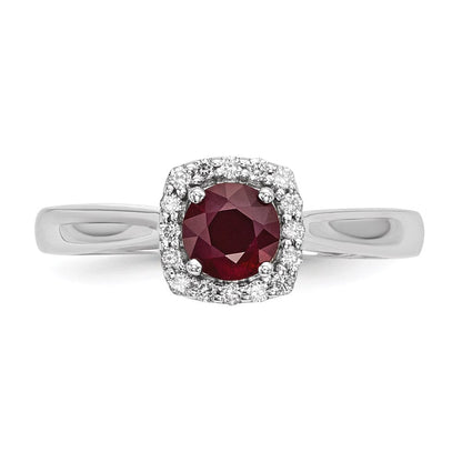 14K Weißgold Echt Diamant & Rubin Ring